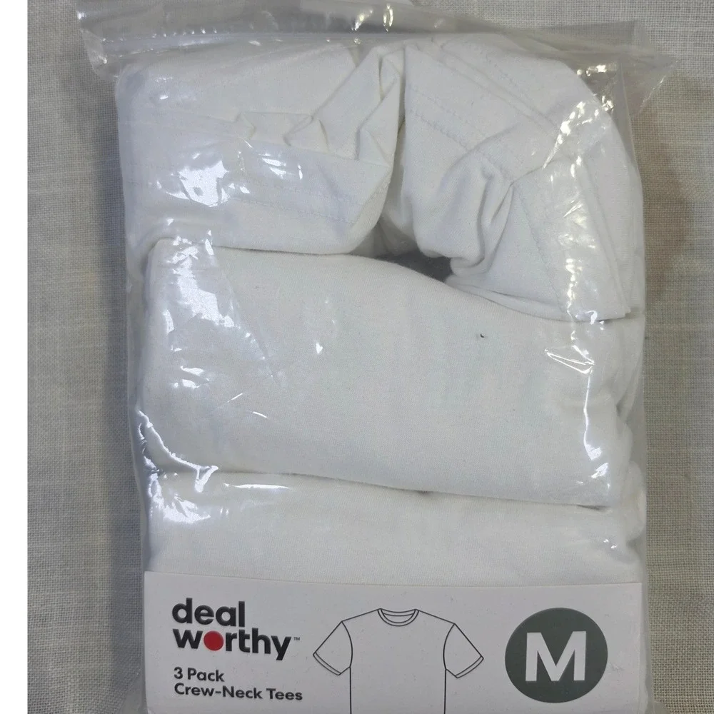 Dealworthy Mens 3 Pack Crew Neck T-Shirts White Short Sleeve Cotton Blend Size M